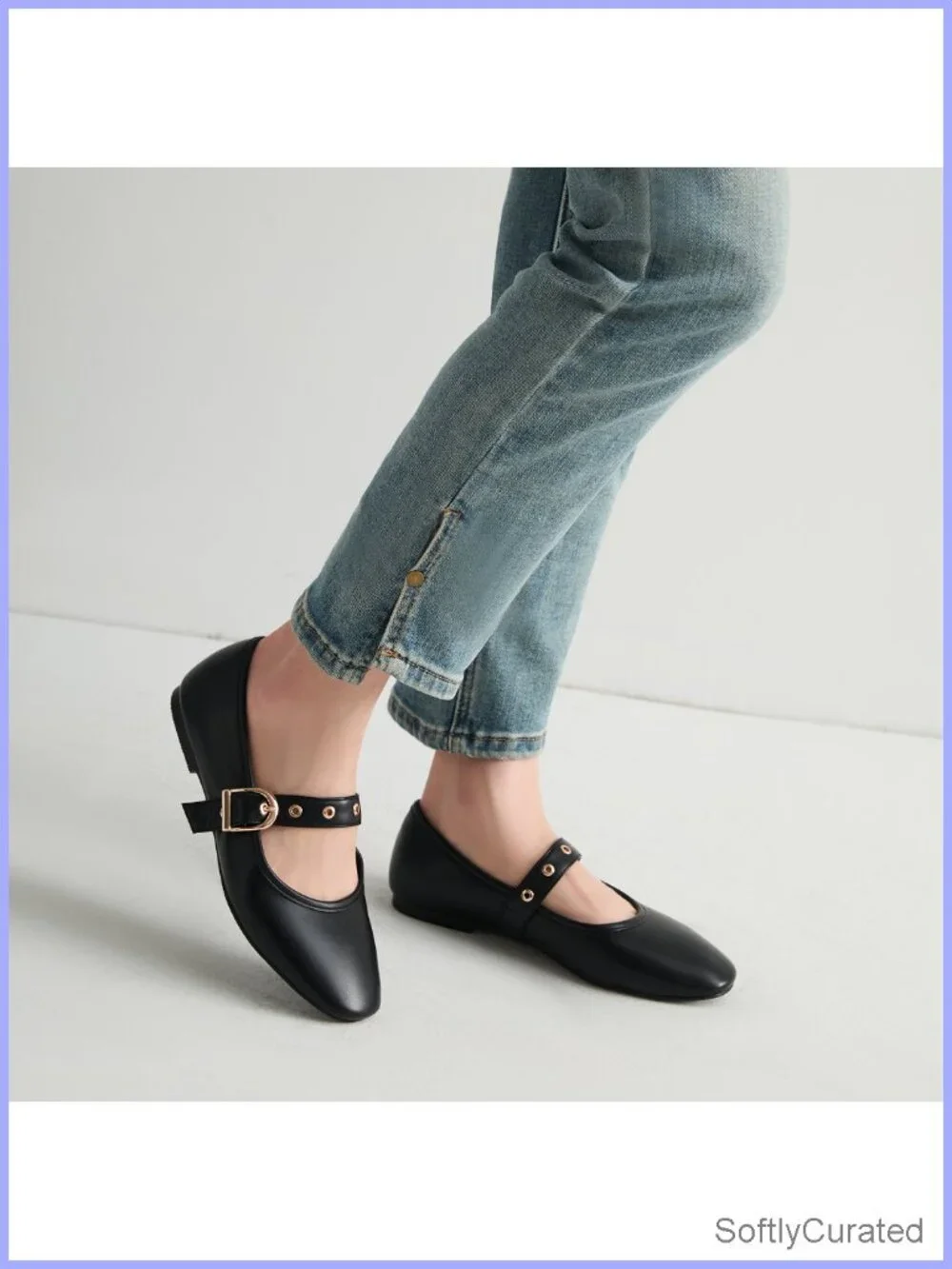 Faux Leather Mary Jane Ballet Flats - Lace Mesh Buckle Round Toe Comfortable